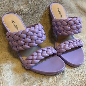 Purple braided slide Pashion Footwear size 7.5 comes with flat caps & the stello